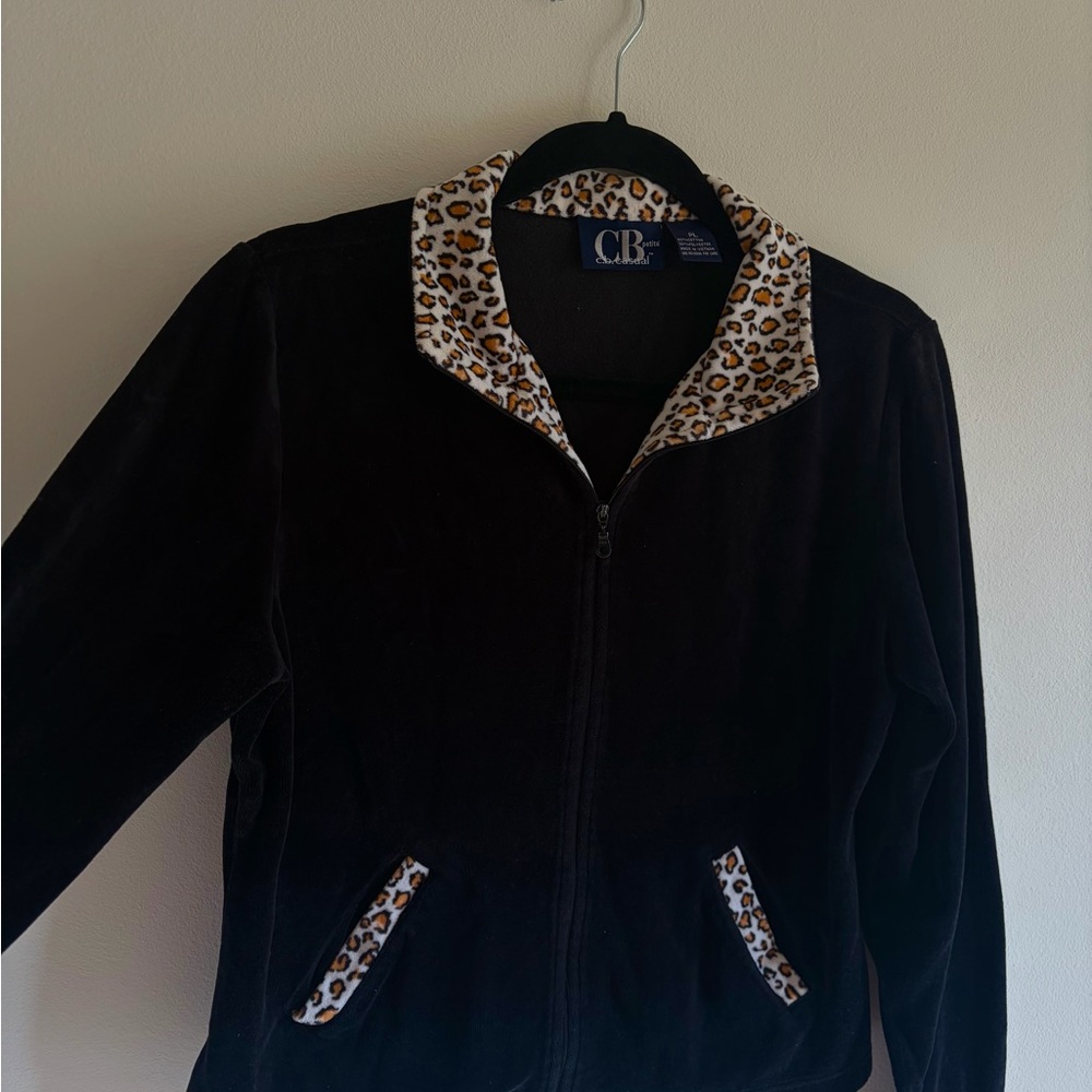 CB Casual Black Bomber Jacket with Leopard Print